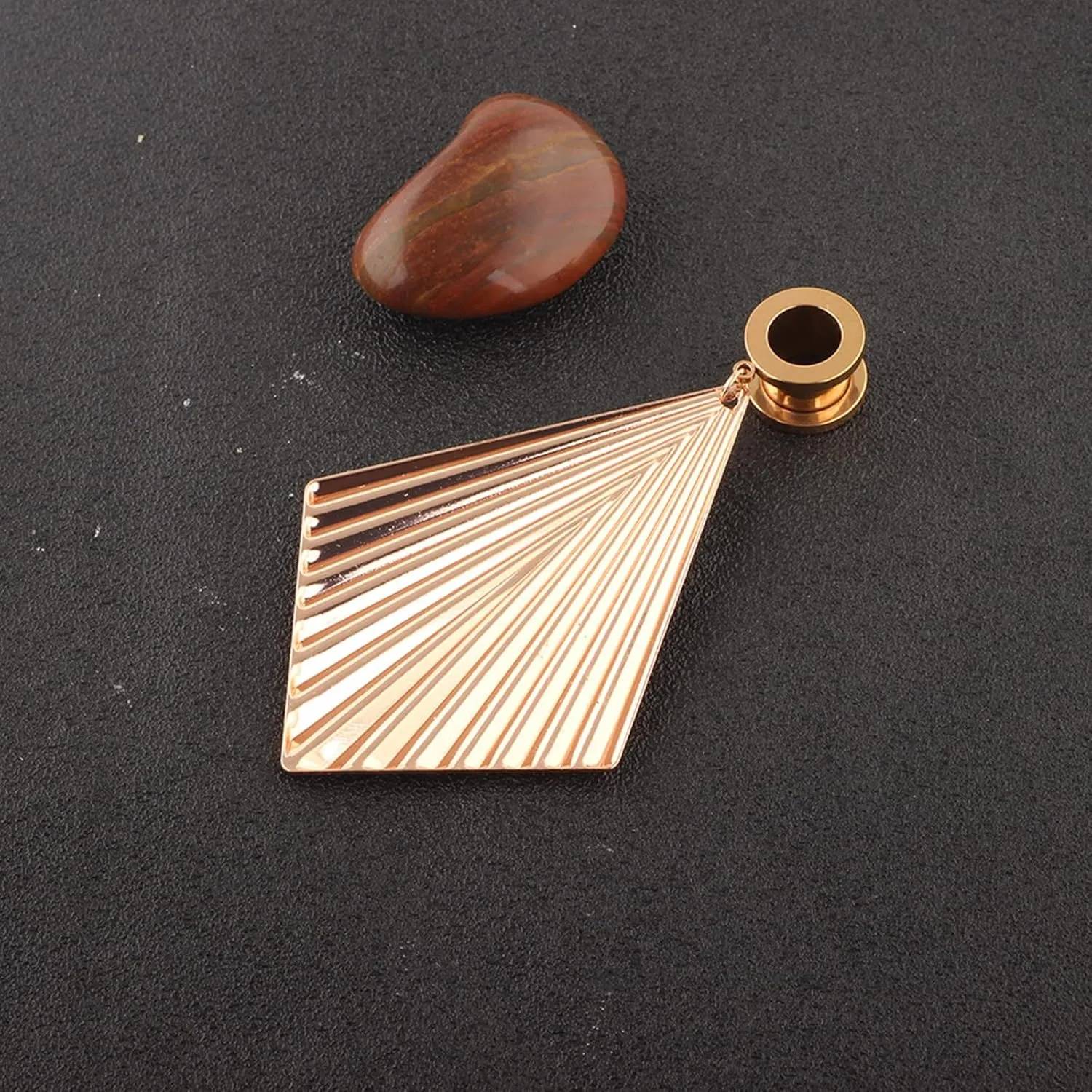 Stainless Steel Tunnel Gauges Ear Gauges Women Rose Gold/Silver with Rhombus Dangle Ear Tunnels Ear Expander Piercing, 1 Pair, 6MM - 25MM