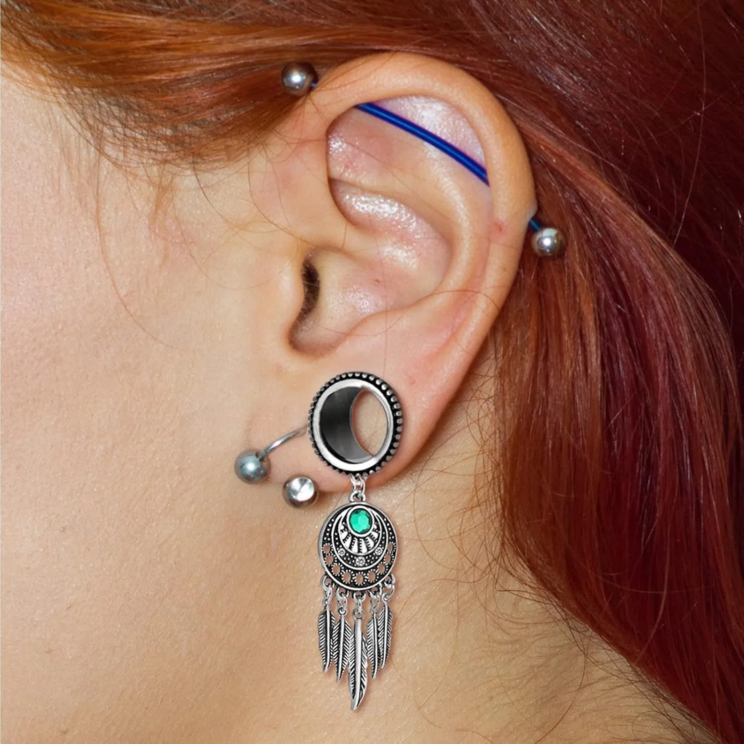 Stainless Steel Tunnel Gauges Ear Gauges Women Silver Leaves Dangle with Cubic Zirconia Ear Tunnels Ear Expander Piercing, 2PCS, 6MM - 30MM