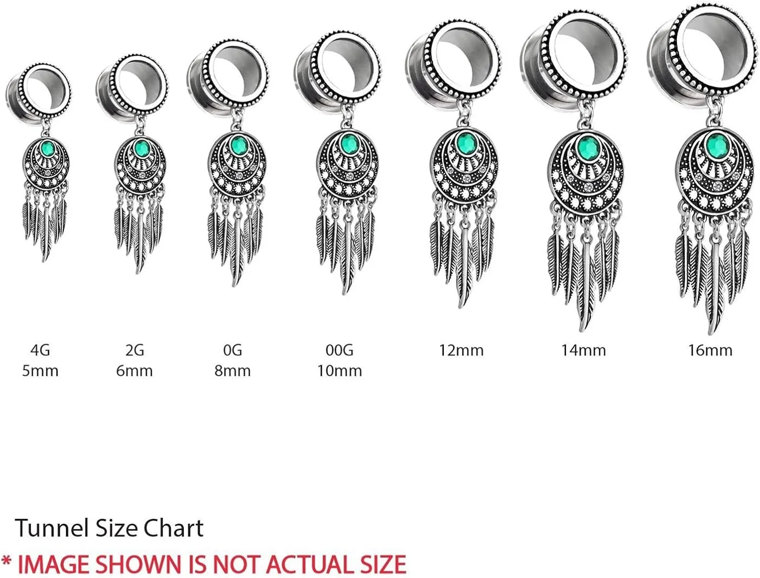 Stainless Steel Tunnel Gauges Ear Gauges Women Silver Leaves Dangle with Cubic Zirconia Ear Tunnels Ear Expander Piercing, 2PCS, 6MM - 30MM