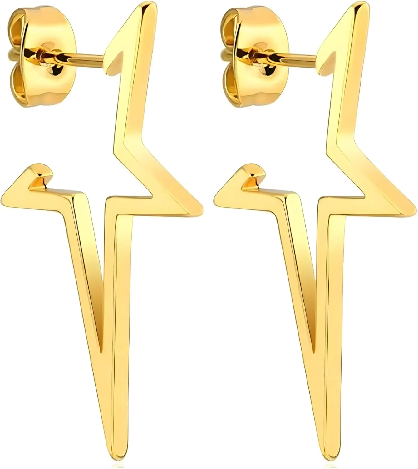 Star Hoop Earrings, Gold Star Earrings, Silver Star Earrings, Hypoallergenic Lightweight Gold Plated Fun Statement Earrings for Women
