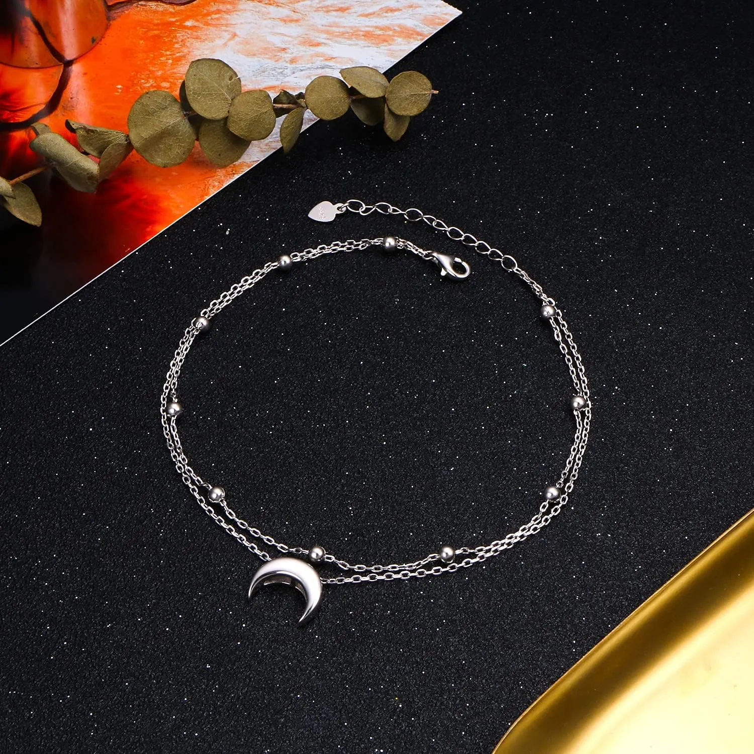 Star Moon Layered Anklet 925 Sterling Silver Sunflower Airplane Mermaid Tail Anklets for Women Girls Adjustable Beads Crescent Ankle Bracelet Boho Beach Foot Chain Charm Jewelry