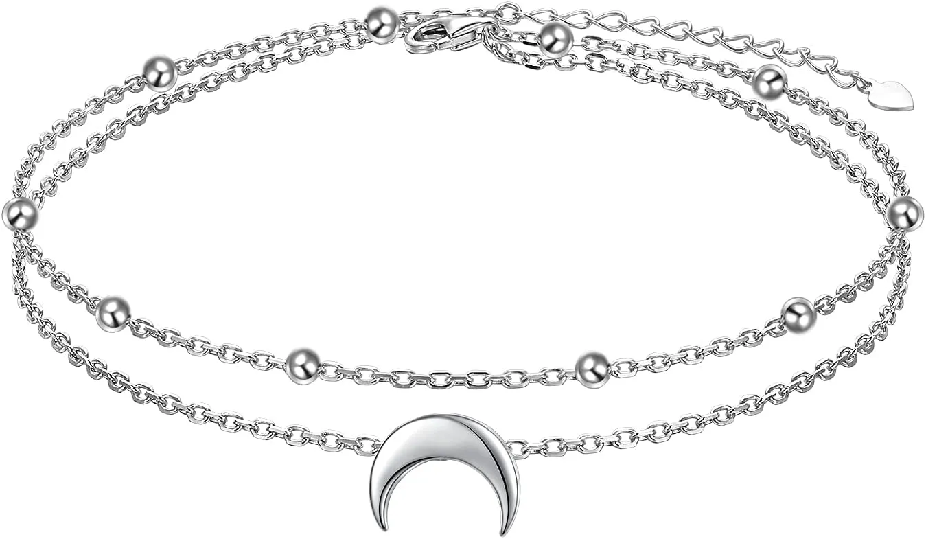 Star Moon Layered Anklet 925 Sterling Silver Sunflower Airplane Mermaid Tail Anklets for Women Girls Adjustable Beads Crescent Ankle Bracelet Boho Beach Foot Chain Charm Jewelry
