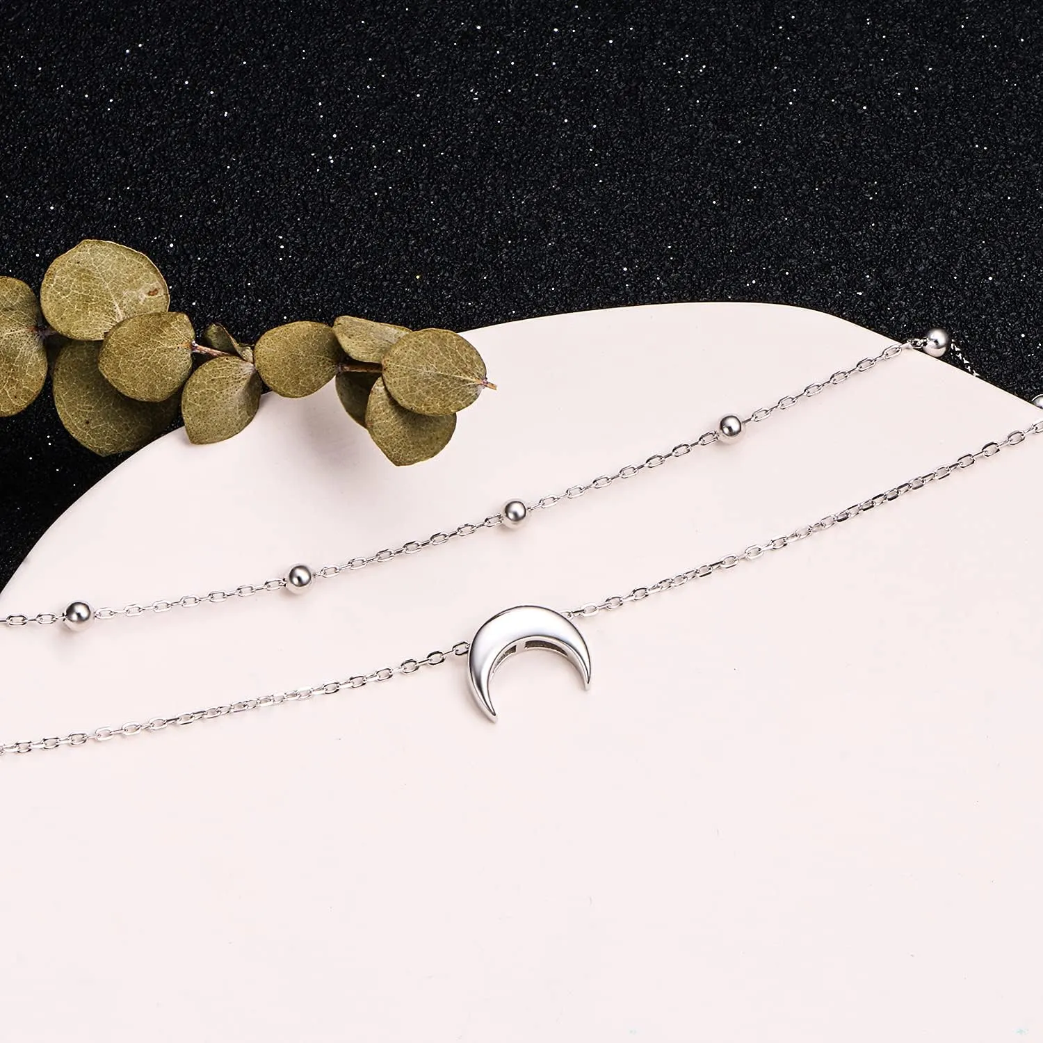 Star Moon Layered Anklet 925 Sterling Silver Sunflower Airplane Mermaid Tail Anklets for Women Girls Adjustable Beads Crescent Ankle Bracelet Boho Beach Foot Chain Charm Jewelry