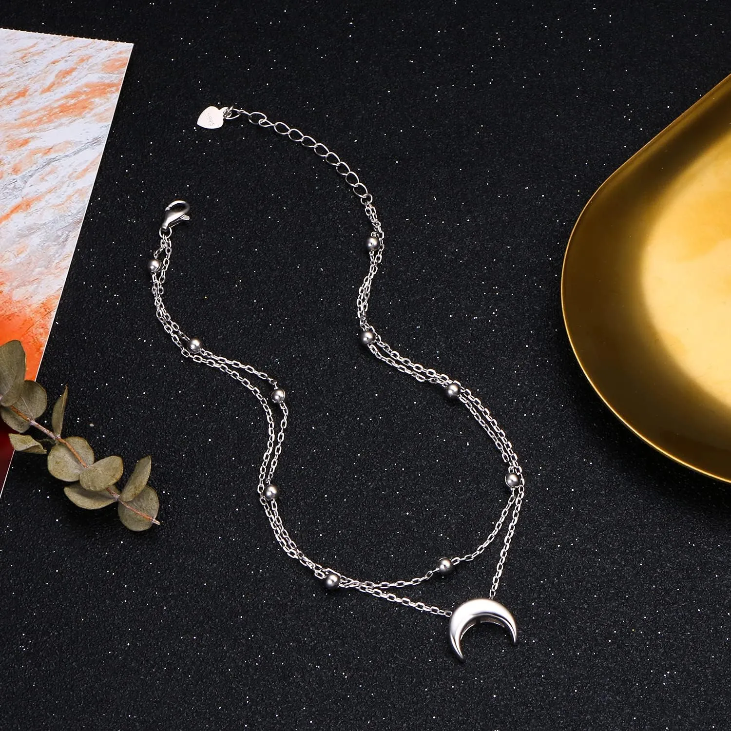 Star Moon Layered Anklet 925 Sterling Silver Sunflower Airplane Mermaid Tail Anklets for Women Girls Adjustable Beads Crescent Ankle Bracelet Boho Beach Foot Chain Charm Jewelry