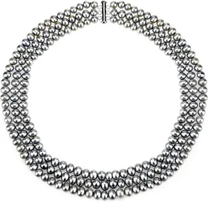 Sterling Silver 6.5-7mm Freshwater Cultured Pearl 3-Row Necklace 18 Inches Long (Choose Your Color)