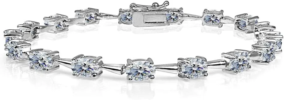 Sterling Silver 6x4mm Oval-Cut Classic Link Tennis Bracelet Made with European Crystals