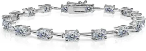 Sterling Silver 6x4mm Oval-Cut Classic Link Tennis Bracelet Made with European Crystals