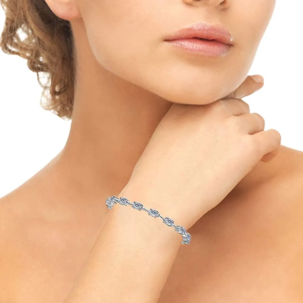 Sterling Silver 6x4mm Oval-Cut Classic Link Tennis Bracelet Made with European Crystals