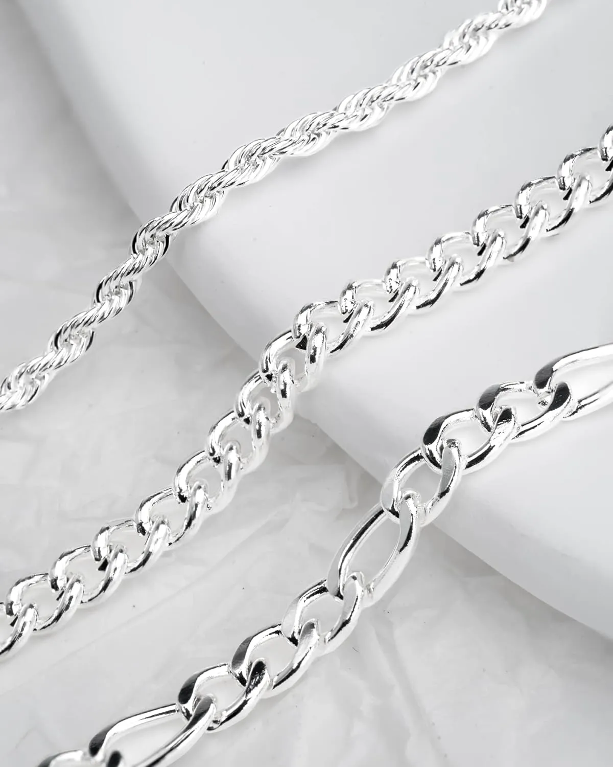 Sterling Silver Ankle Bracelets for Women Strong Lobster Clasp - Cuban Link, Figaro, Rope, Flat Mariner, Snake Herringbone, Satellite, Paperclip - Summer Beach Waterproof Silver Anklet