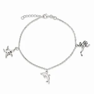 Sterling Silver Antiqued & Polished Animal Charm Bracelet