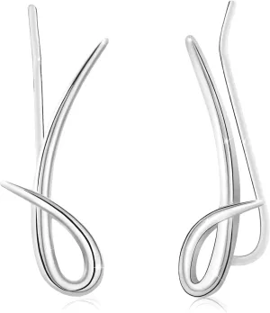 Sterling Silver Cartilage Earrings for Women - Girls Climber S925 Sterling Silver with 14k White Gold Plated Hypoallergenic Minimalist Ear Cuff Crawler Wrap Earrings Piercing Simple Sparkling Jewelry Birthday Gifts for Women Girls