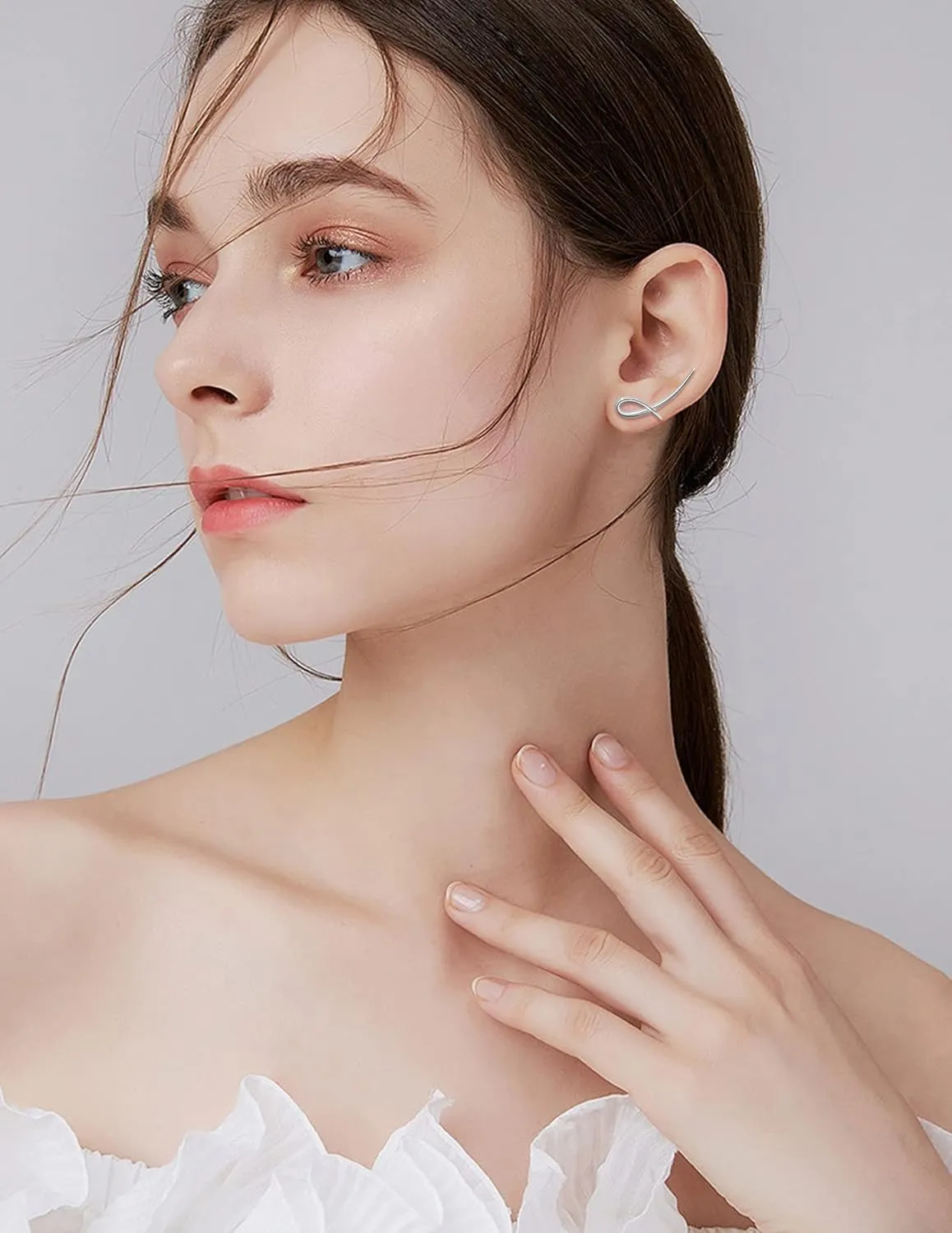 Sterling Silver Cartilage Earrings for Women - Girls Climber S925 Sterling Silver with 14k White Gold Plated Hypoallergenic Minimalist Ear Cuff Crawler Wrap Earrings Piercing Simple Sparkling Jewelry Birthday Gifts for Women Girls
