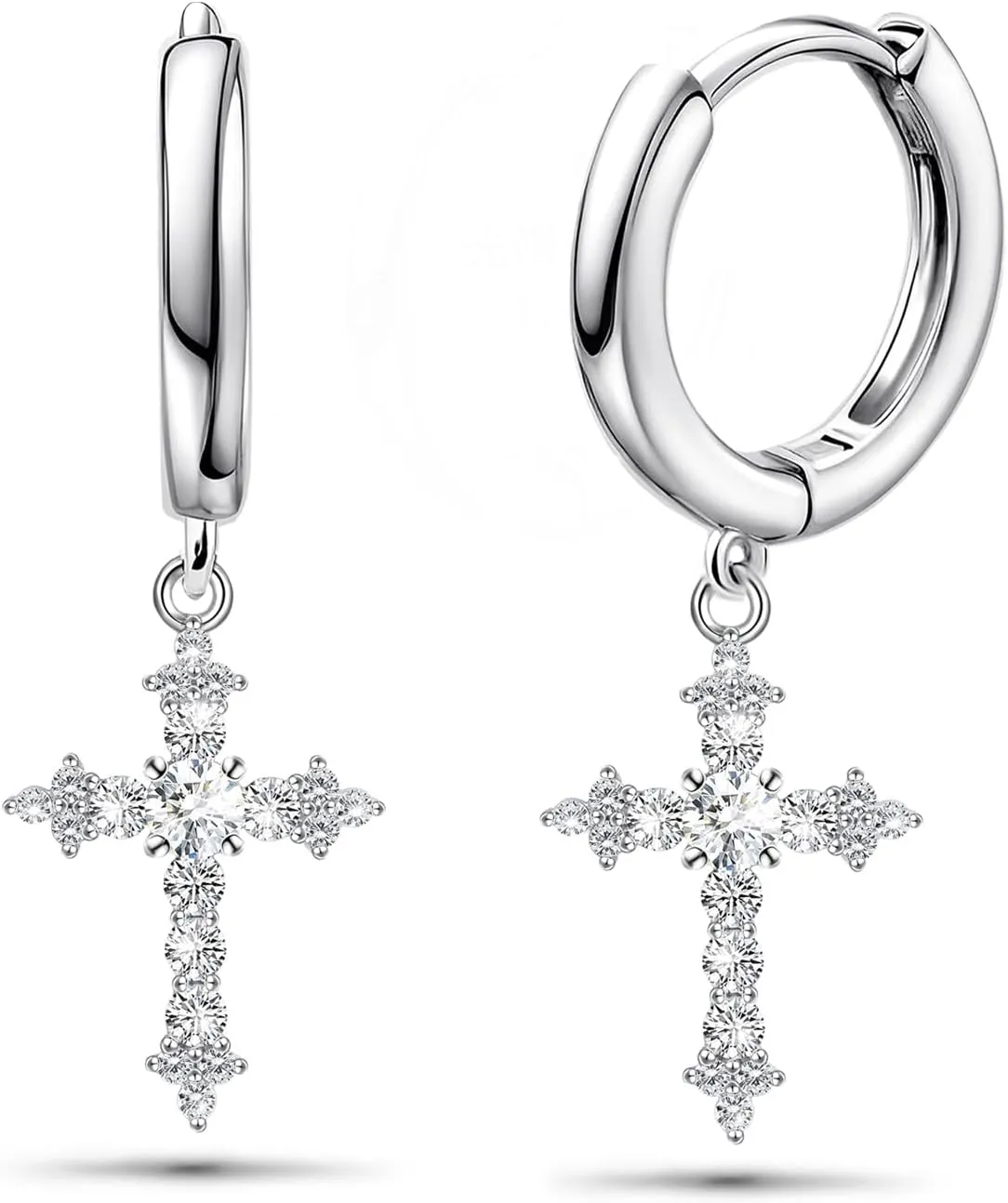 Sterling Silver Cross Earrings for Women White Gold CZ Cross Dangle Hoop Earrings Cuff Cartilage Hypoallergenic Sparkling Cross Huggie Earrings For Men Women Easter Jewelry Gifts Birthday