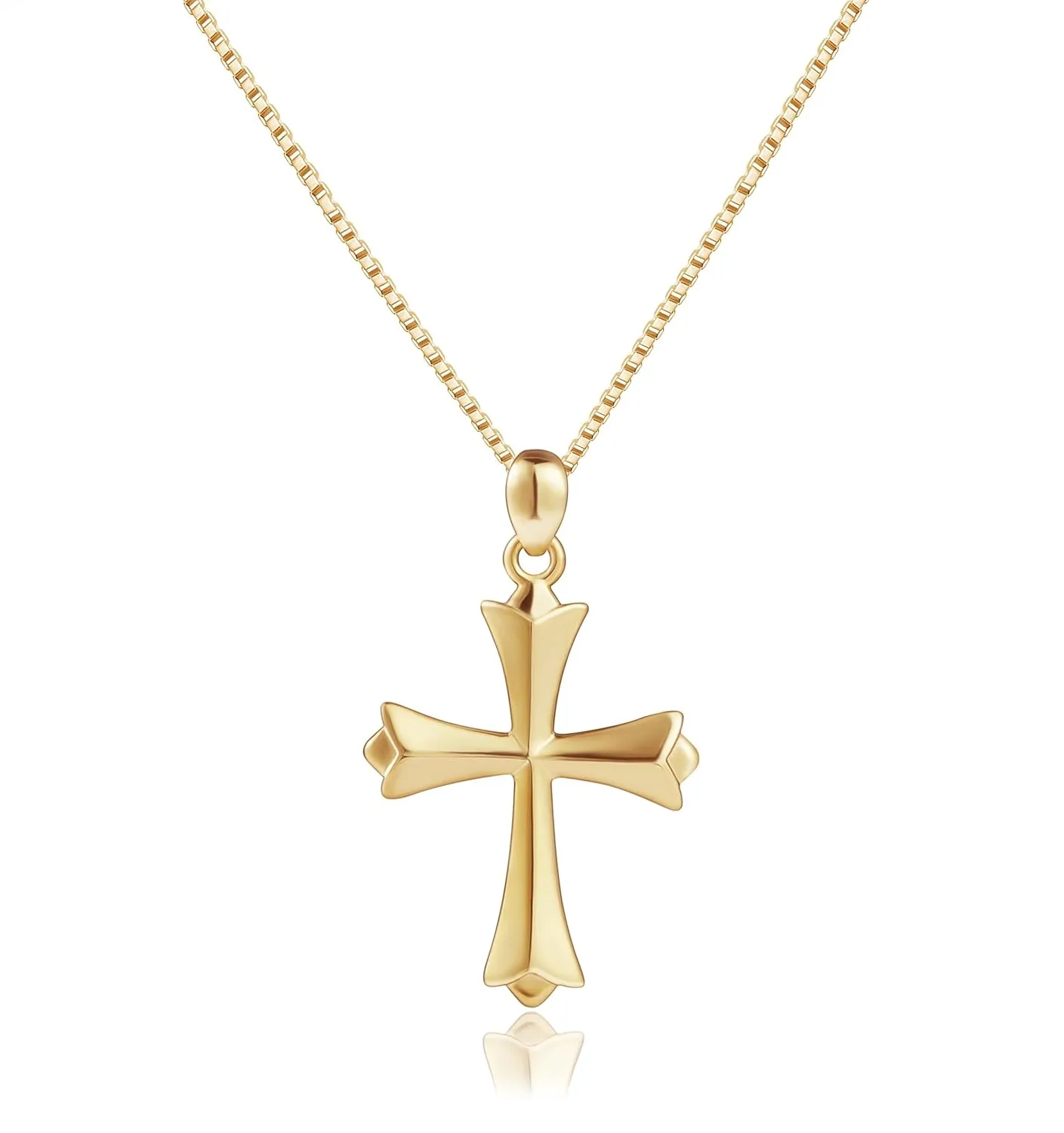 Sterling Silver Cross Necklace for Women 925 Sterling Silver Simple Classic Cross Pendant Necklace Handmade Crosses Religious Jewelry (14K Gold Embossed Cross Pendant Necklace)