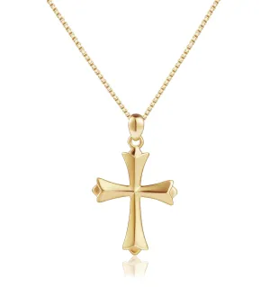 Sterling Silver Cross Necklace for Women 925 Sterling Silver Simple Classic Cross Pendant Necklace Handmade Crosses Religious Jewelry (14K Gold Embossed Cross Pendant Necklace)