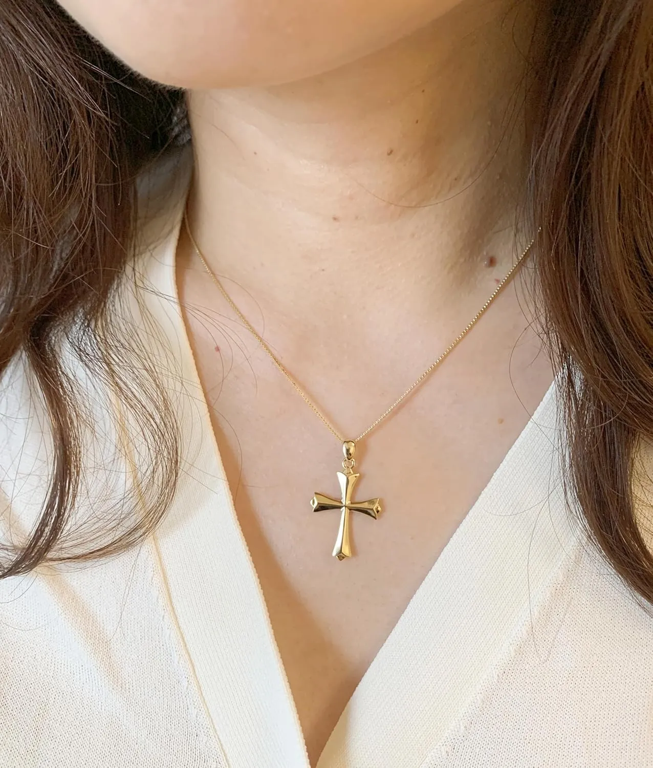 Sterling Silver Cross Necklace for Women 925 Sterling Silver Simple Classic Cross Pendant Necklace Handmade Crosses Religious Jewelry (14K Gold Embossed Cross Pendant Necklace)