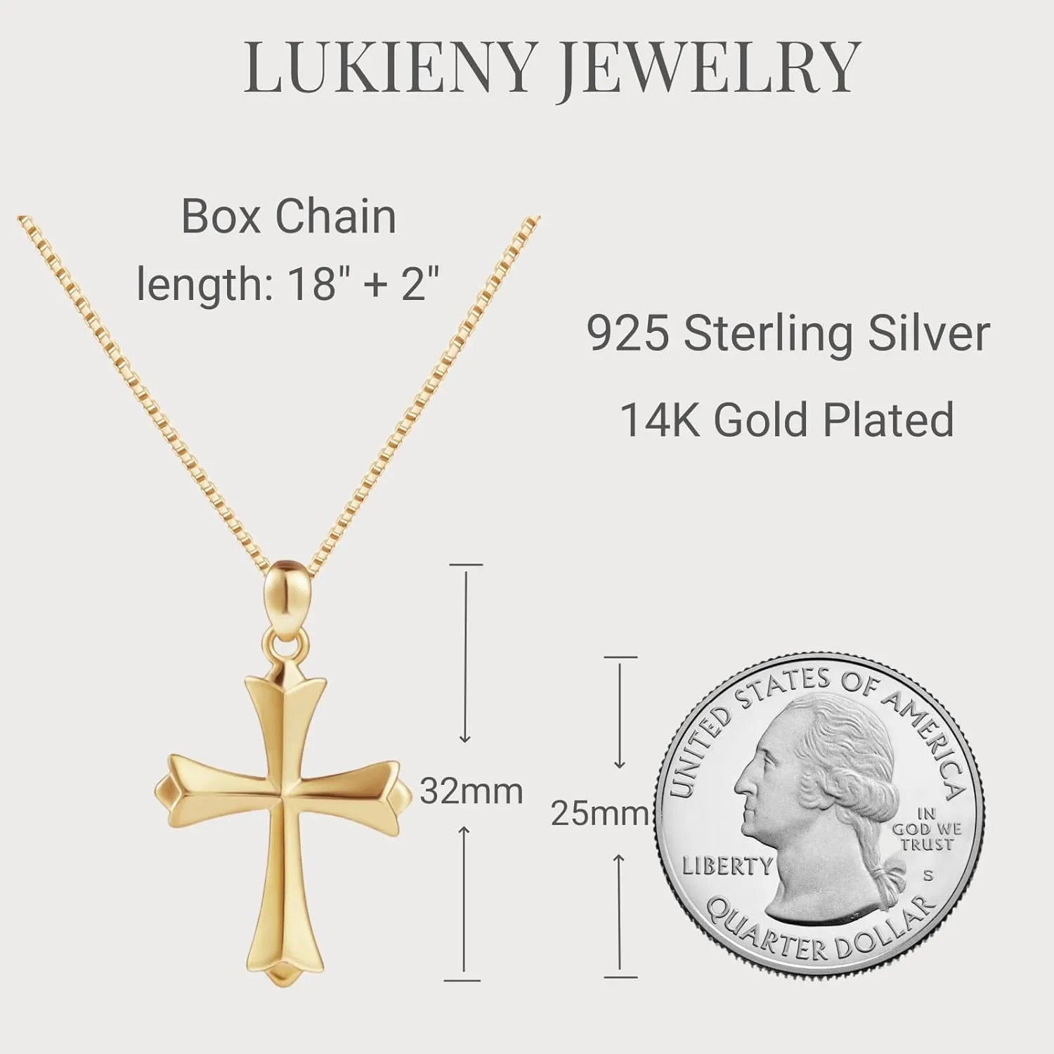 Sterling Silver Cross Necklace for Women 925 Sterling Silver Simple Classic Cross Pendant Necklace Handmade Crosses Religious Jewelry (14K Gold Embossed Cross Pendant Necklace)