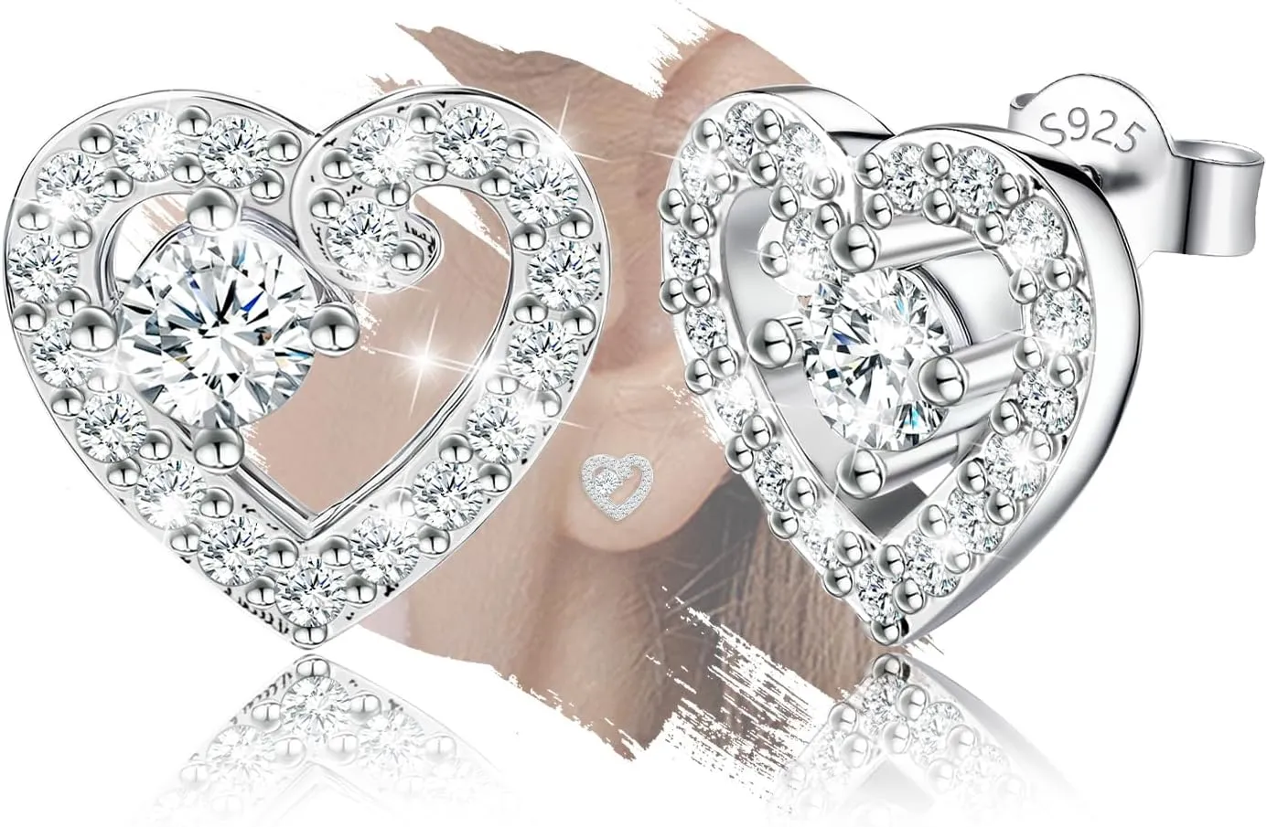 Sterling Silver Heart Stud Earrings for Women Hypoallergenic Cubic Zirconia Sparkling Love Stud Earrings Jewelry Gifts for Mom Wife