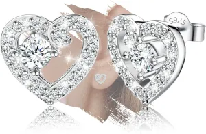Sterling Silver Heart Stud Earrings for Women Hypoallergenic Cubic Zirconia Sparkling Love Stud Earrings Jewelry Gifts for Mom Wife
