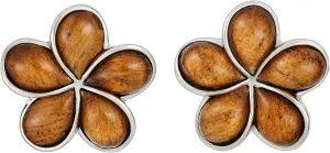Sterling Silver Koa Wood Plumeria Stud Earrings (7mm)