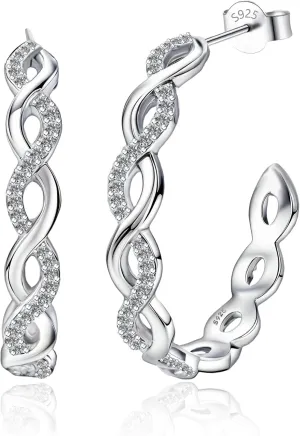 Sterling Silver Open Hoop Earrings with Twisted Design Sparkling Cubic Zirconia for Women Hypoallergenic Trendy Open Hoop Earrings for Women for Sensitive Ears