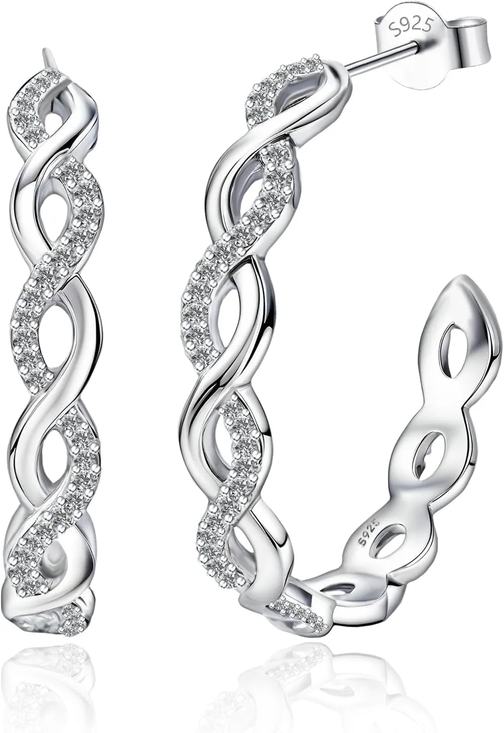 Sterling Silver Open Hoop Earrings with Twisted Design Sparkling Cubic Zirconia for Women Hypoallergenic Trendy Open Hoop Earrings for Women for Sensitive Ears