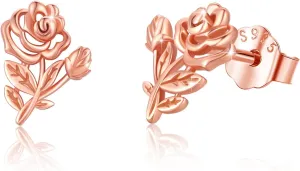 Sterling Silver Rose Studs Earring Rose Gold Plated Studs Elegant Rose Gifts for Women Friends Rose Flower Jewelry Earrings Birthday Anniversary Graduation Present