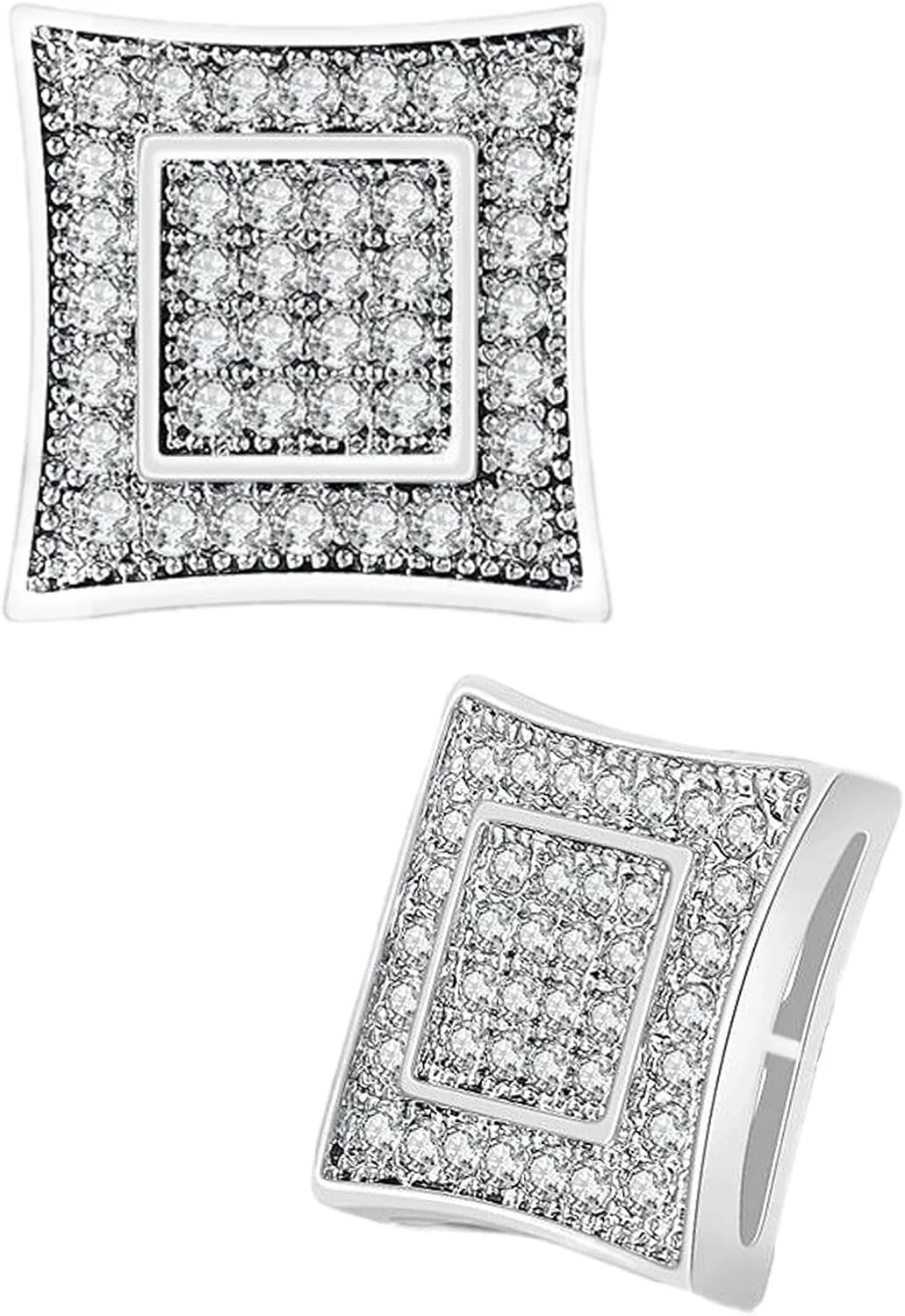 Stud Earrings For Men- Silver Stud Earrings Silver Plated Sparkling Cubic Zirconia Earring Studs for Men Hypoallergenic Round Square Womens Stud Earrings