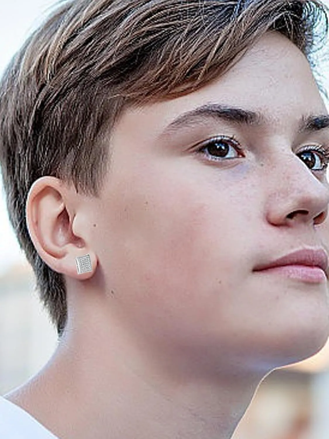 Stud Earrings For Men- Silver Stud Earrings Silver Plated Sparkling Cubic Zirconia Earring Studs for Men Hypoallergenic Round Square Womens Stud Earrings