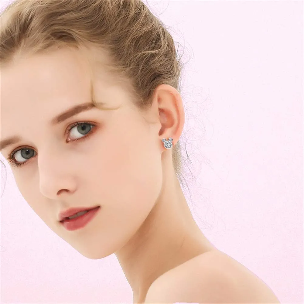 Stud Earring,S925 Silver Stud Earrings with Sparkling CZ Birthstone,Cute And Charm Stud Ear jewelry for Women Girl Gift,Hypoallergenic,6 Colors Available with Jewelry Box