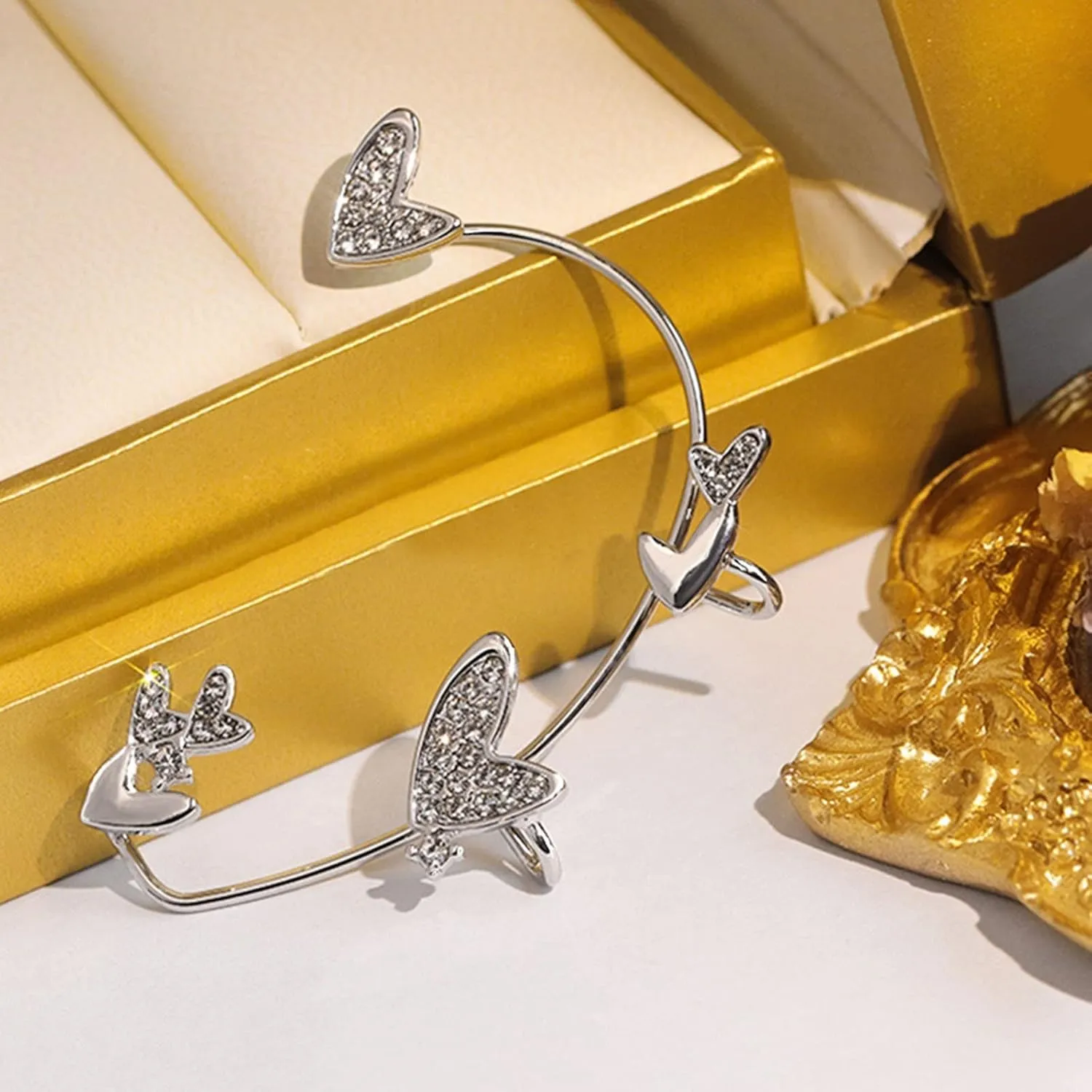 stud heart-shaped ear clips, non-pierced zircon star rhinestone cuff wrapped door knocker earrings