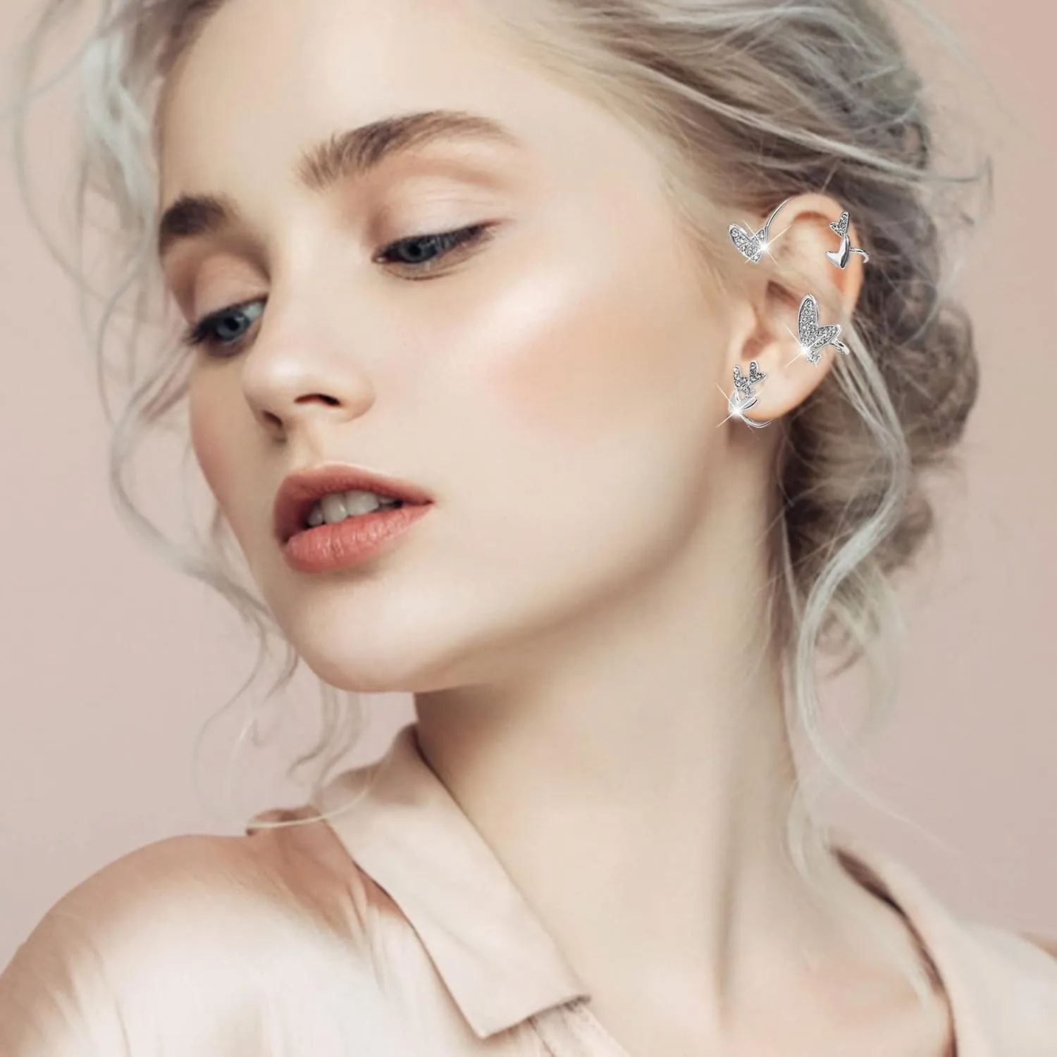 stud heart-shaped ear clips, non-pierced zircon star rhinestone cuff wrapped door knocker earrings