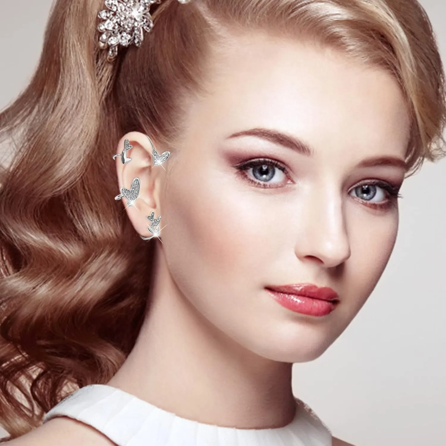 stud heart-shaped ear clips, non-pierced zircon star rhinestone cuff wrapped door knocker earrings
