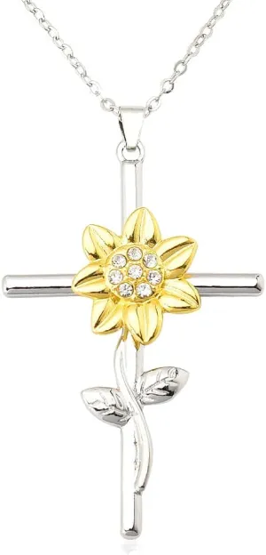 Sunflower Necklace for Women Silver Cross Pendant Necklace for Womens Sunflower Necklaces for Women 14k Gold Plated Necklace