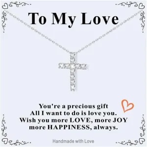 Supcare Dainty Cross Necklace with Messaged Card, Hypoallergenic Stainless Steel Crucifix Pendant with Adjustable Chain 16'' 2'', Trendy Women Christian Gifts to My Mom, Wife,Grandmother,Love