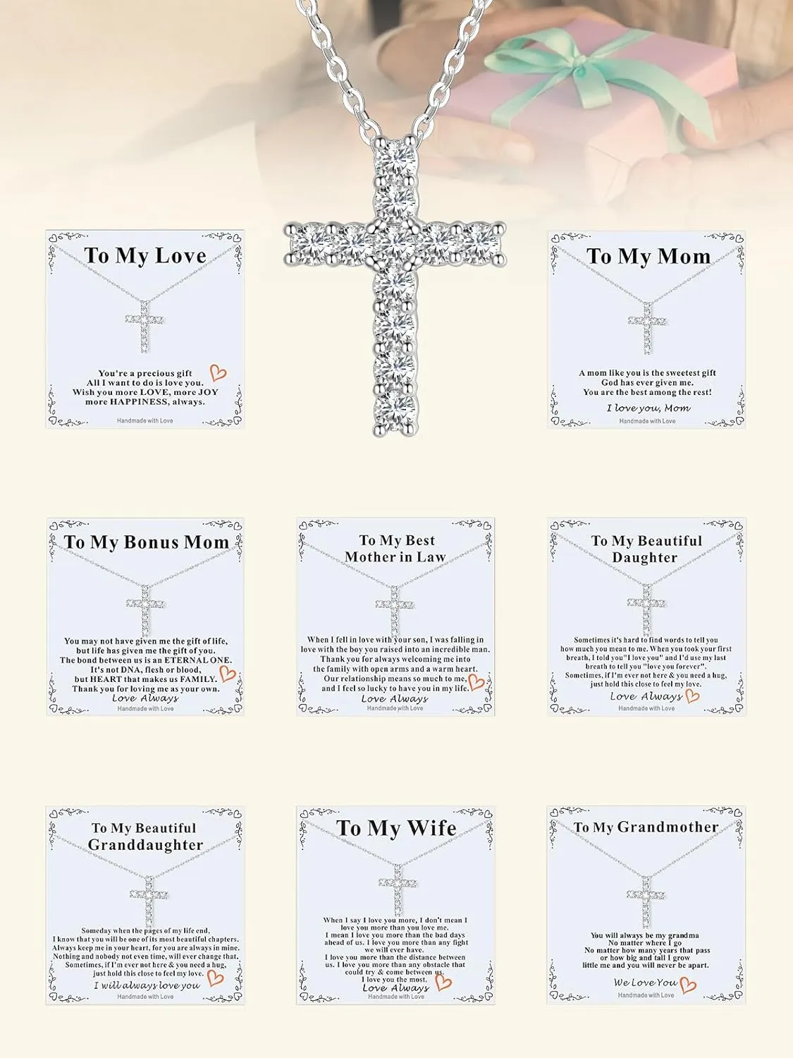 Supcare Dainty Cross Necklace with Messaged Card, Hypoallergenic Stainless Steel Crucifix Pendant with Adjustable Chain 16'' 2'', Trendy Women Christian Gifts to My Mom, Wife,Grandmother,Love