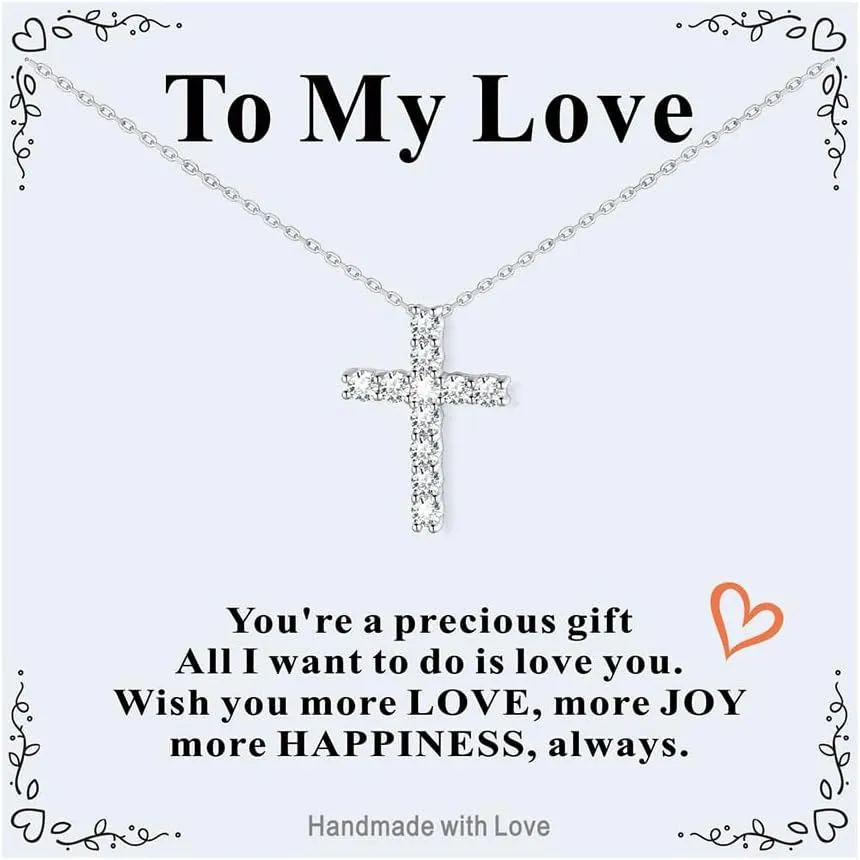 Supcare Dainty Cross Necklace with Messaged Card, Hypoallergenic Stainless Steel Crucifix Pendant with Adjustable Chain 16'' 2'', Trendy Women Christian Gifts to My Mom, Wife,Grandmother,Love
