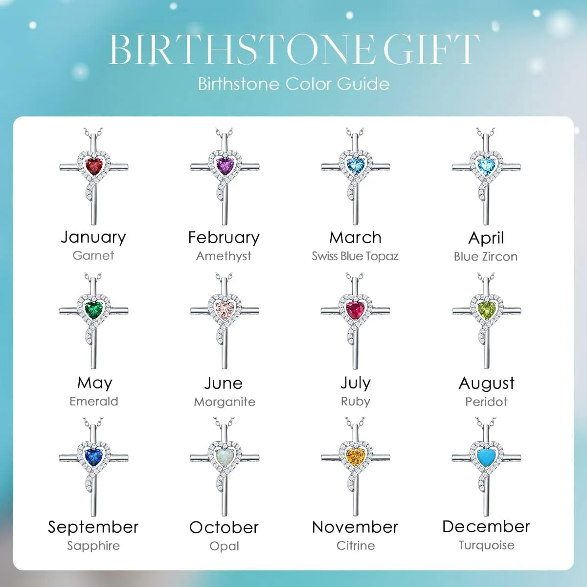 supermodel Birthstone Pendant Necklace for Lover Mother 925 Sterling Silver Infinity Love Heart/Cross Pendant Created Gemstone Diamond Necklaces for Christmas Valentines Mothers Day