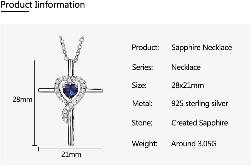 supermodel Birthstone Pendant Necklace for Lover Mother 925 Sterling Silver Infinity Love Heart/Cross Pendant Created Gemstone Diamond Necklaces for Christmas Valentines Mothers Day