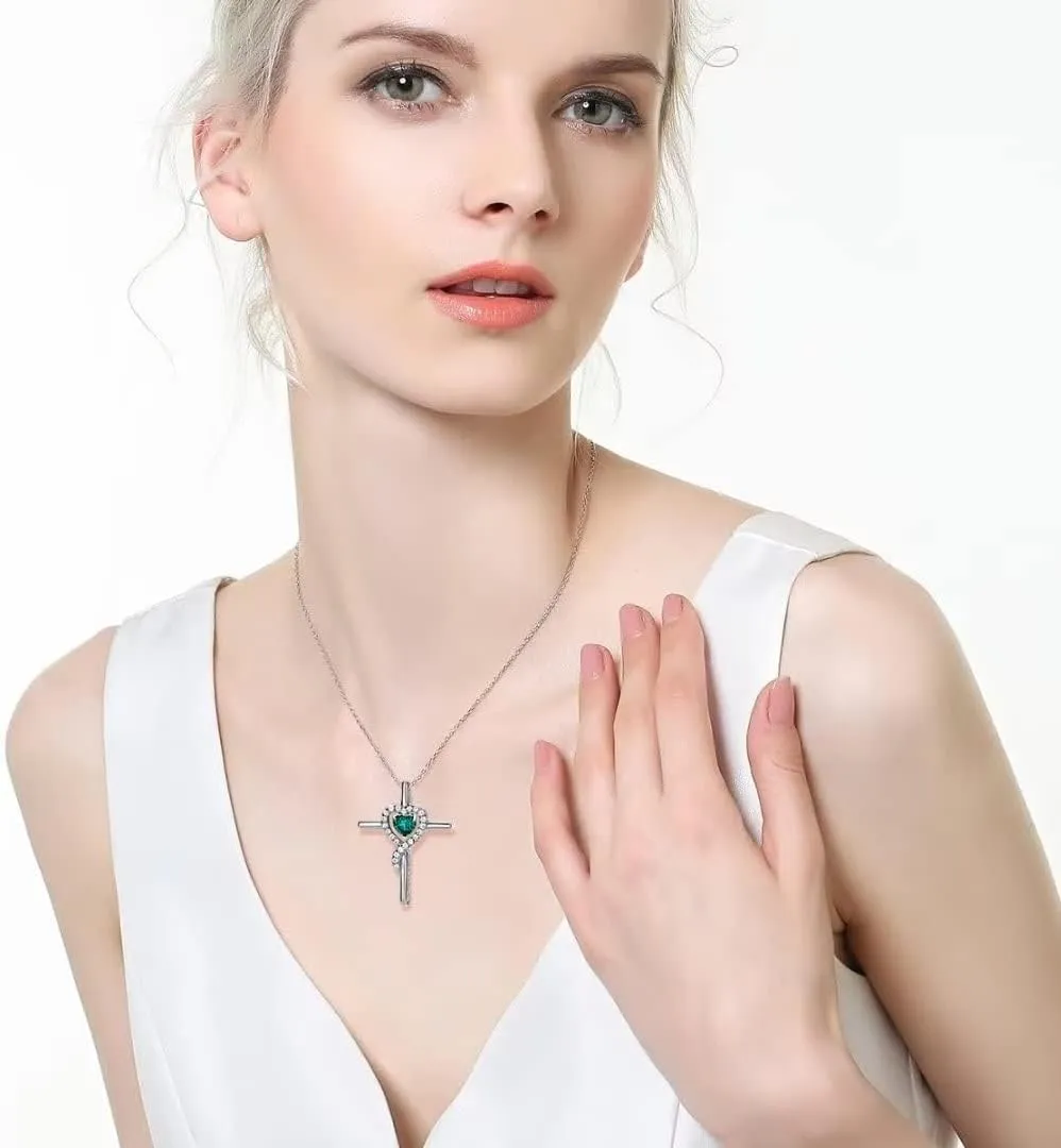 supermodel Birthstone Pendant Necklace for Lover Mother 925 Sterling Silver Infinity Love Heart/Cross Pendant Created Gemstone Diamond Necklaces for Christmas Valentines Mothers Day