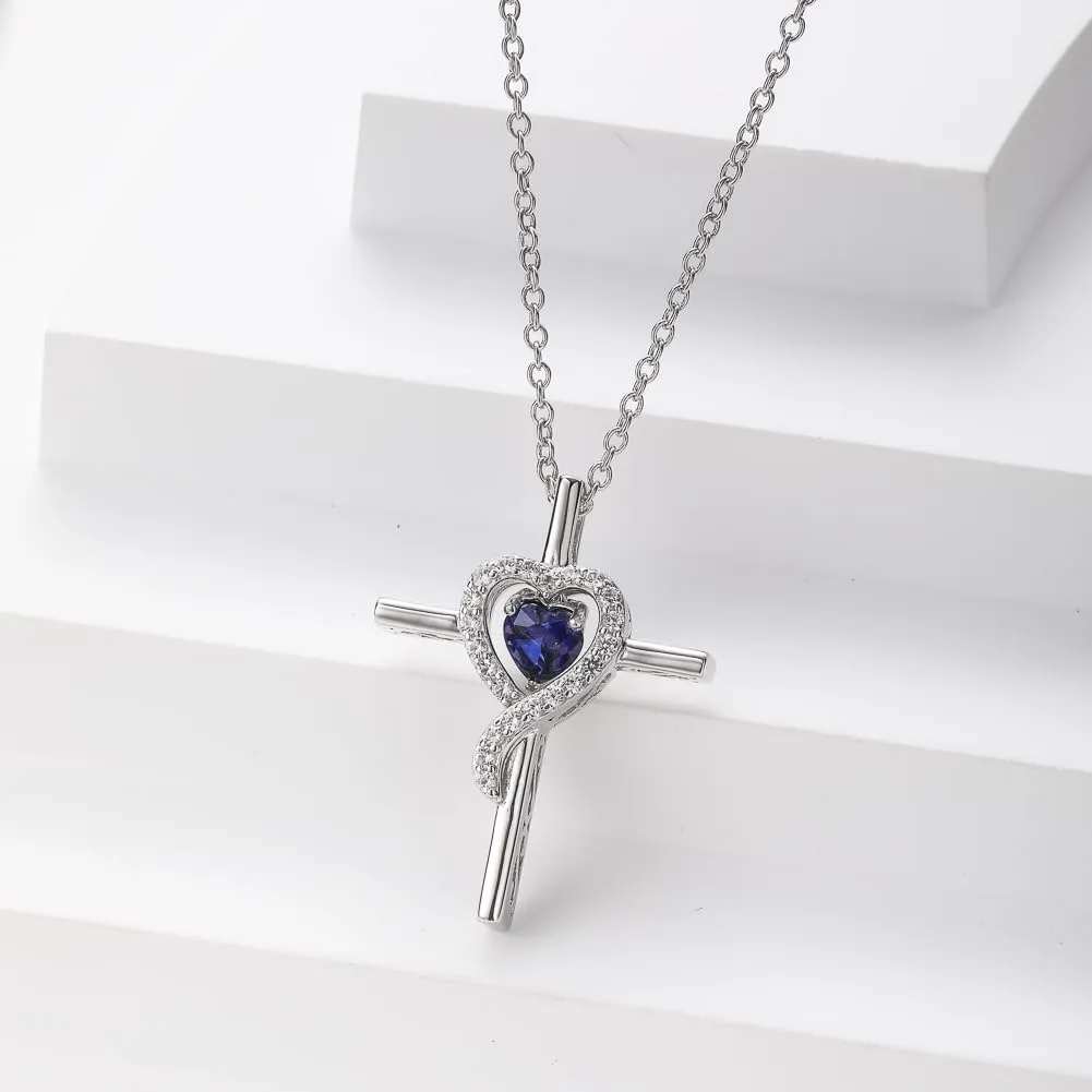 supermodel Birthstone Pendant Necklace for Lover Mother 925 Sterling Silver Infinity Love Heart/Cross Pendant Created Gemstone Diamond Necklaces for Christmas Valentines Mothers Day