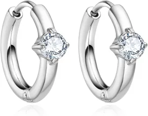 Surgical Stainless Steel Cubic Zirconia Hoop Earrings, Heart Star Square Teardrop Triangle Rectangle Horse Eye Round CZ Huggie earrings for Women