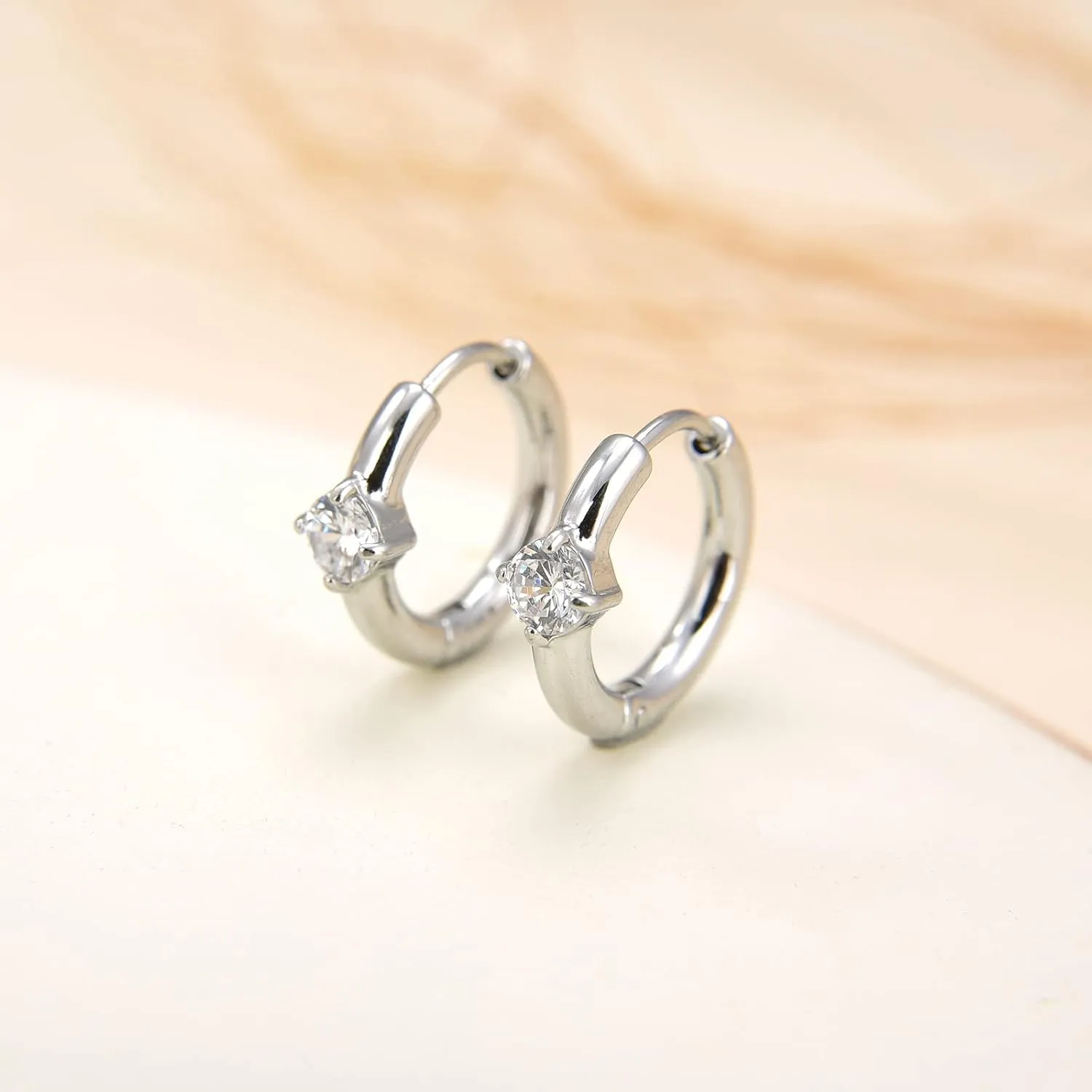 Surgical Stainless Steel Cubic Zirconia Hoop Earrings, Heart Star Square Teardrop Triangle Rectangle Horse Eye Round CZ Huggie earrings for Women