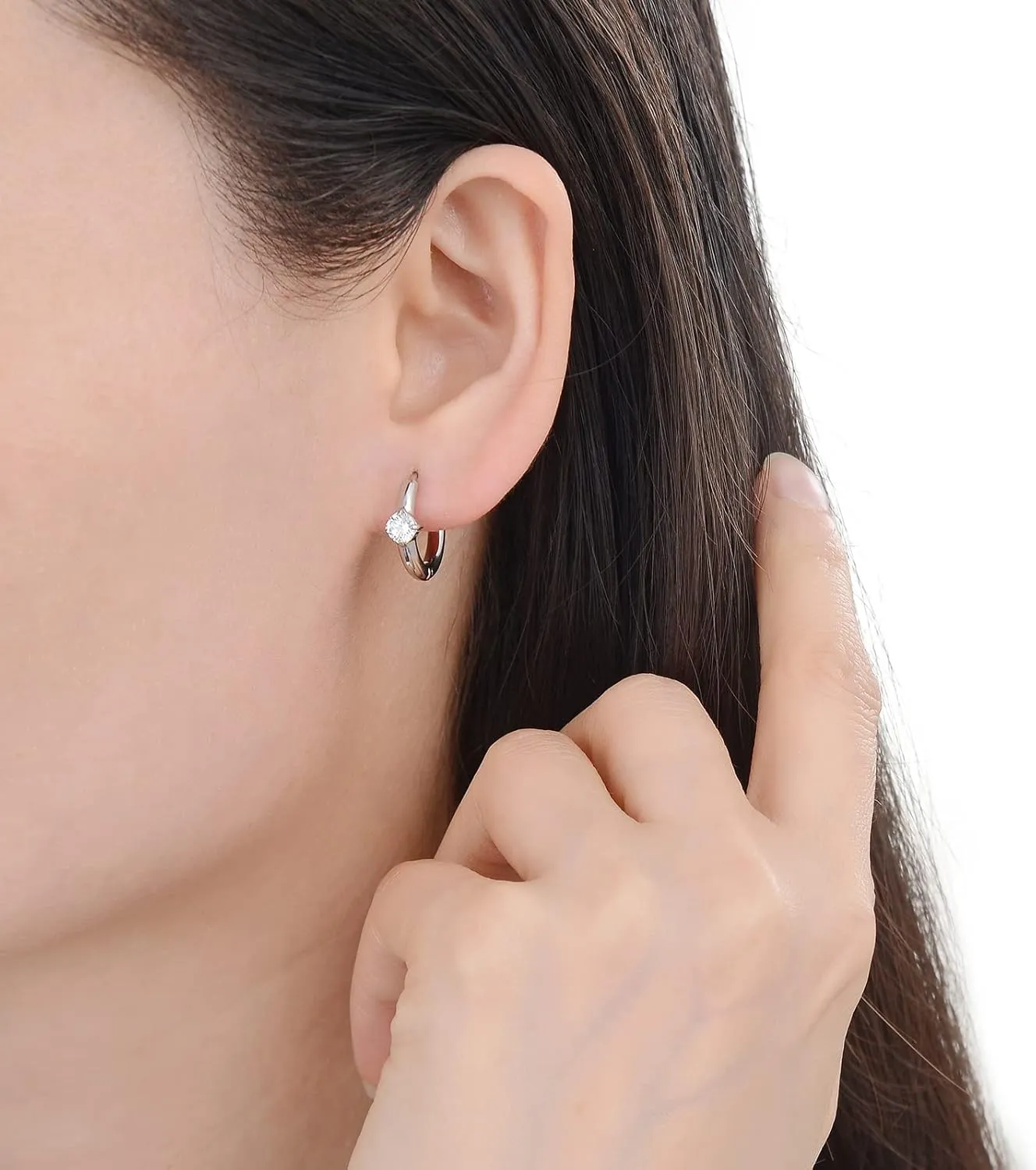 Surgical Stainless Steel Cubic Zirconia Hoop Earrings, Heart Star Square Teardrop Triangle Rectangle Horse Eye Round CZ Huggie earrings for Women