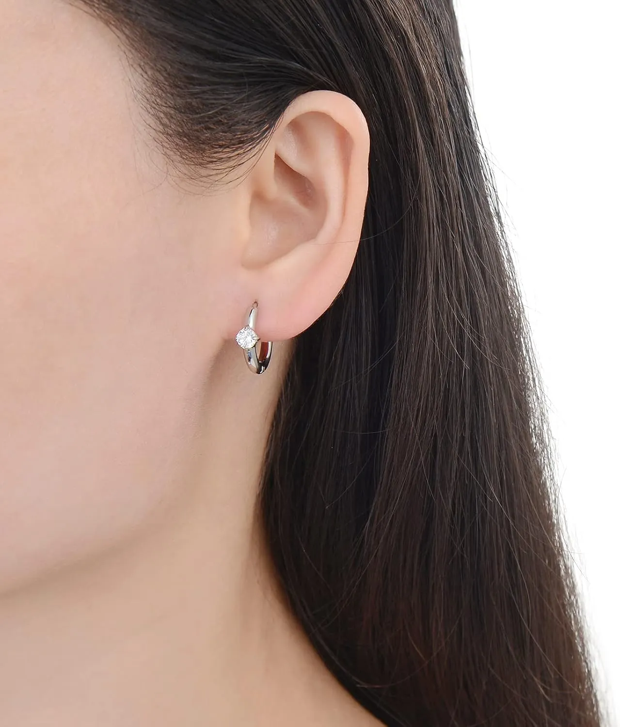 Surgical Stainless Steel Cubic Zirconia Hoop Earrings, Heart Star Square Teardrop Triangle Rectangle Horse Eye Round CZ Huggie earrings for Women