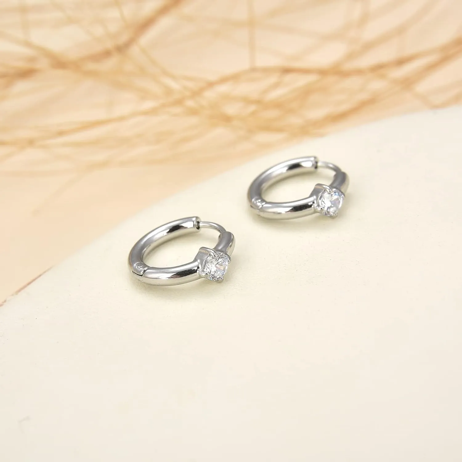 Surgical Stainless Steel Cubic Zirconia Hoop Earrings, Heart Star Square Teardrop Triangle Rectangle Horse Eye Round CZ Huggie earrings for Women