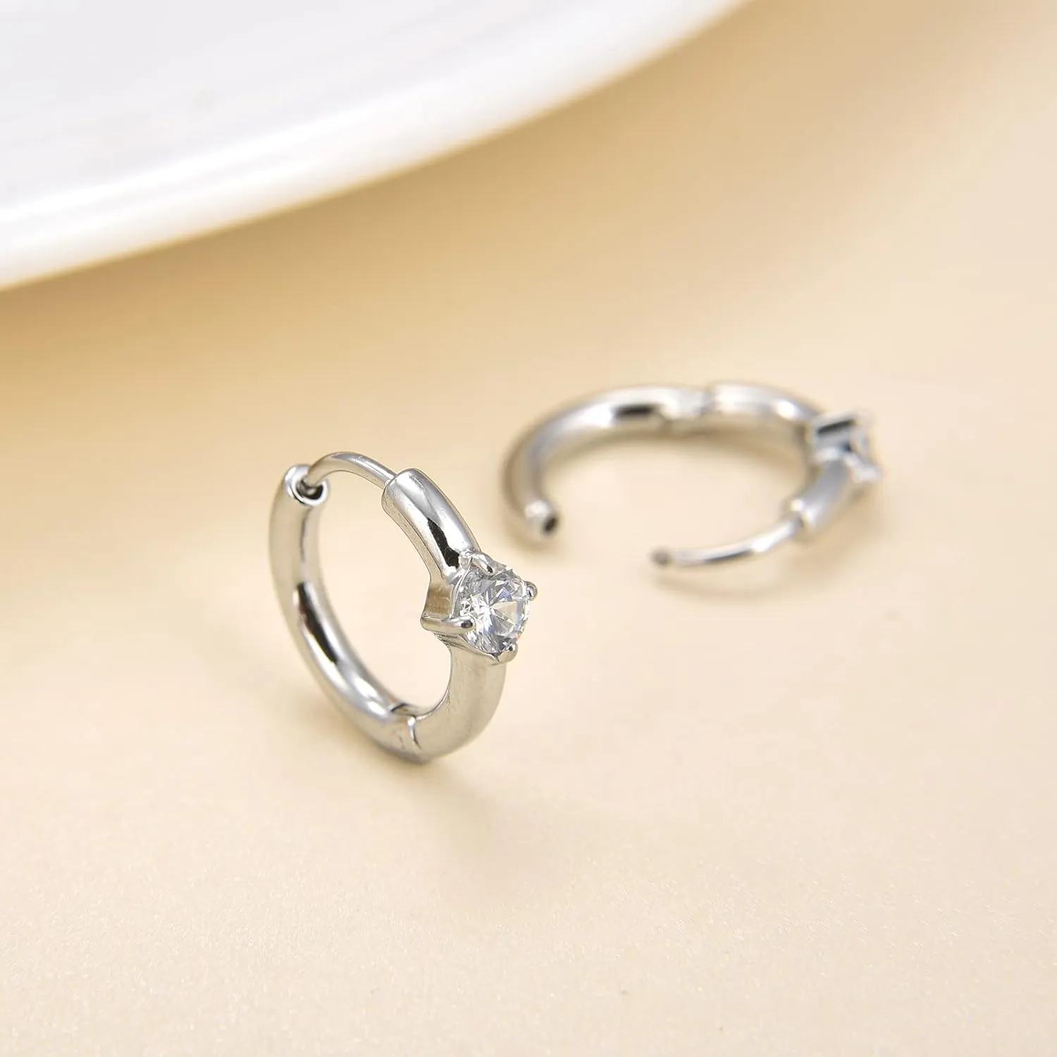 Surgical Stainless Steel Cubic Zirconia Hoop Earrings, Heart Star Square Teardrop Triangle Rectangle Horse Eye Round CZ Huggie earrings for Women