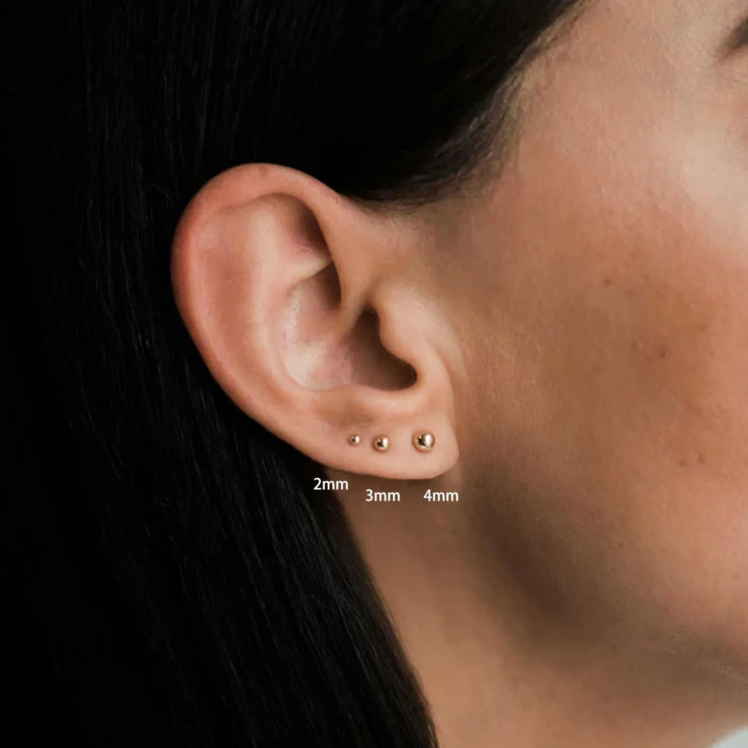 Sweetkiki Threadless Flat Back Earrings, 14K Gold Plated Ball Stud Earrings Hypoallergenic | Cartilage Earring | Helix Piercing Jewelry | Tragus Piercing Jewelry | Push in Flatback Earrings for Women Men