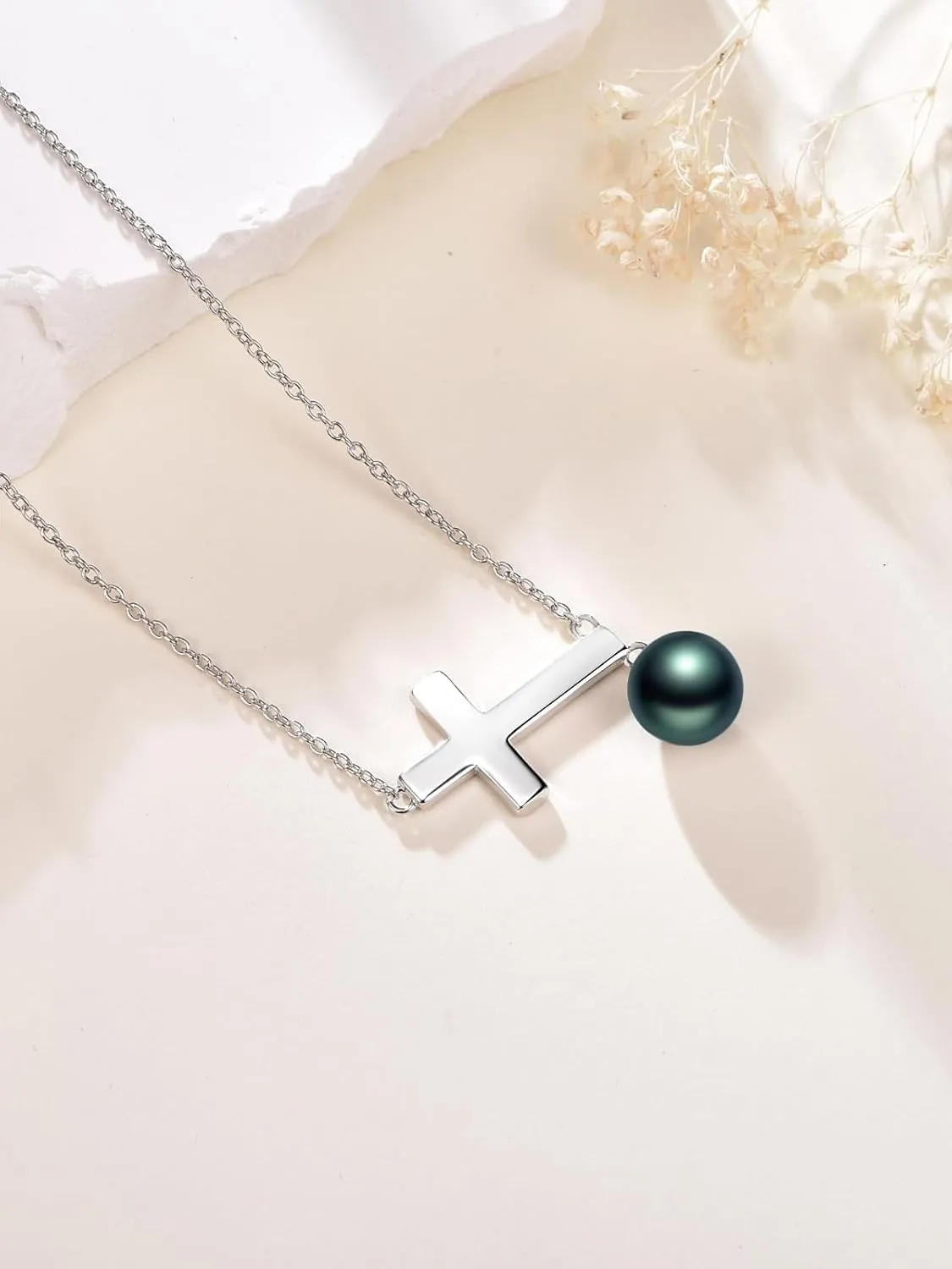 Tahitian Black Classic Necklace For Women 925 Sterling Silver Black Preal Pendant Classic Jewelry Gift For Wife Mom Girlfriend Christmas, Valentine's Day, Mother's Day Gift Jewelry