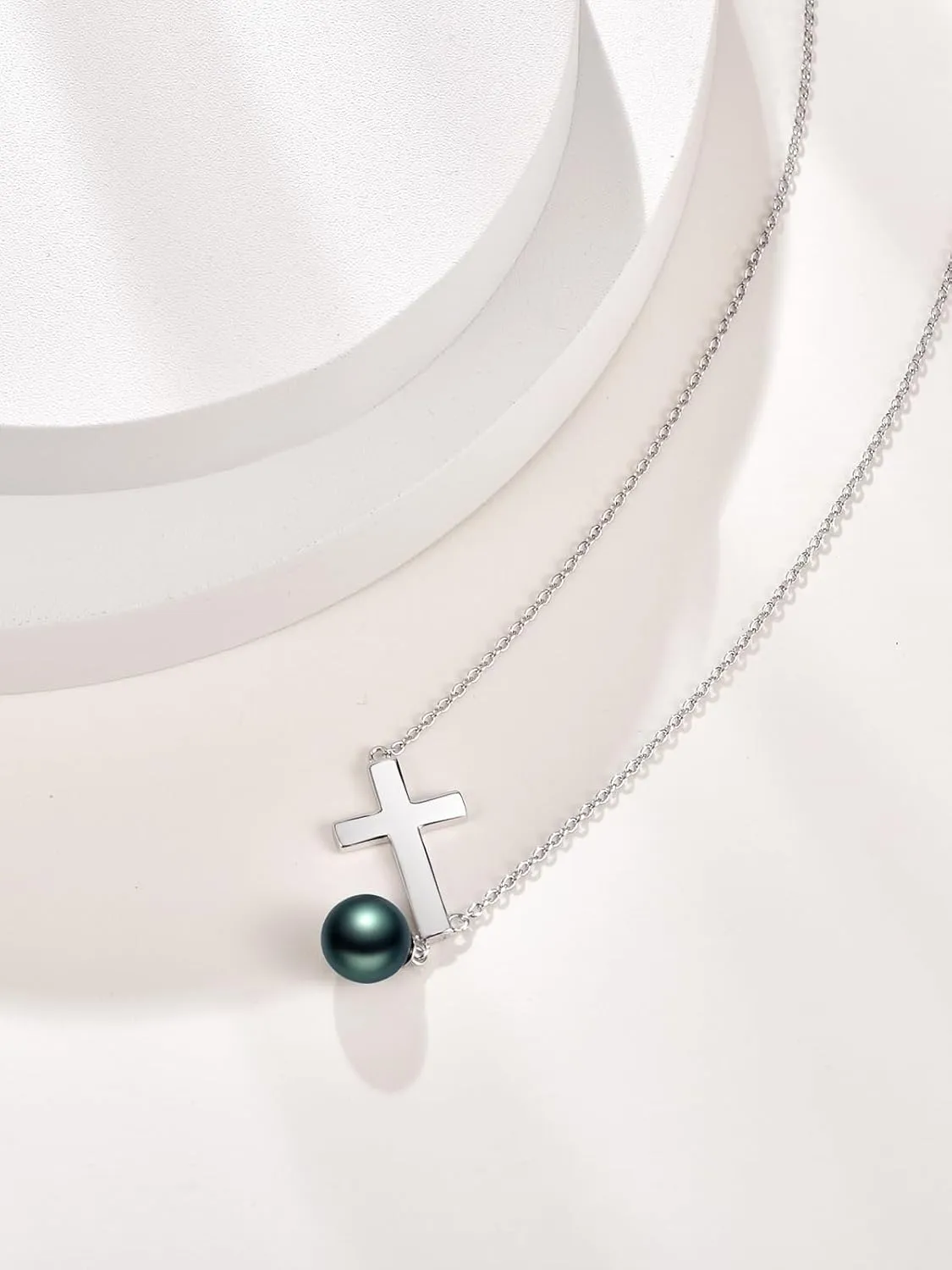 Tahitian Black Classic Necklace For Women 925 Sterling Silver Black Preal Pendant Classic Jewelry Gift For Wife Mom Girlfriend Christmas, Valentine's Day, Mother's Day Gift Jewelry